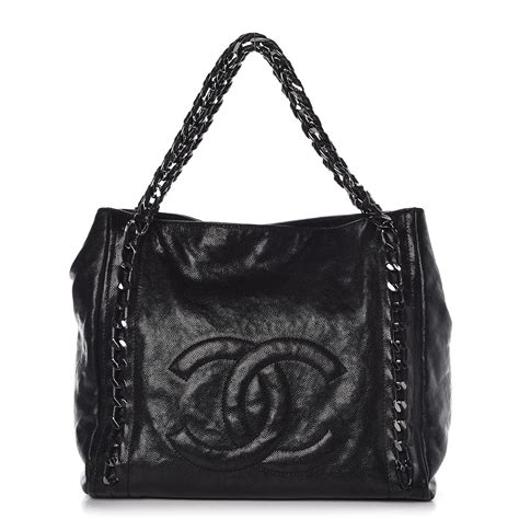 chanel black caviar leather modern chain tote bag|CHANEL Glazed Caviar Modern Chain Tote Black .